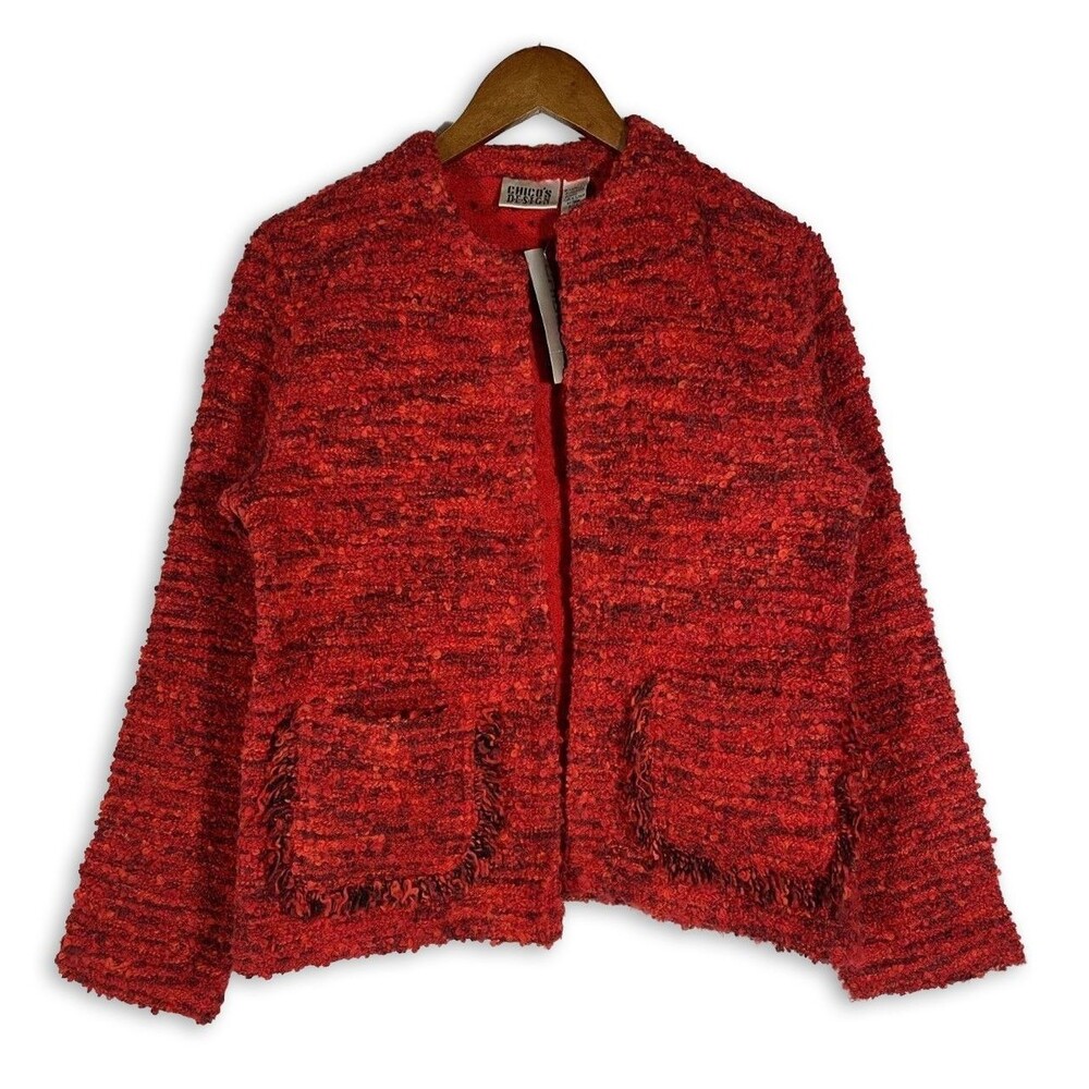 Vintage Chico’s Design Boucle Jacket Size 0 Red Orange Wool Blend NWT Deadstock